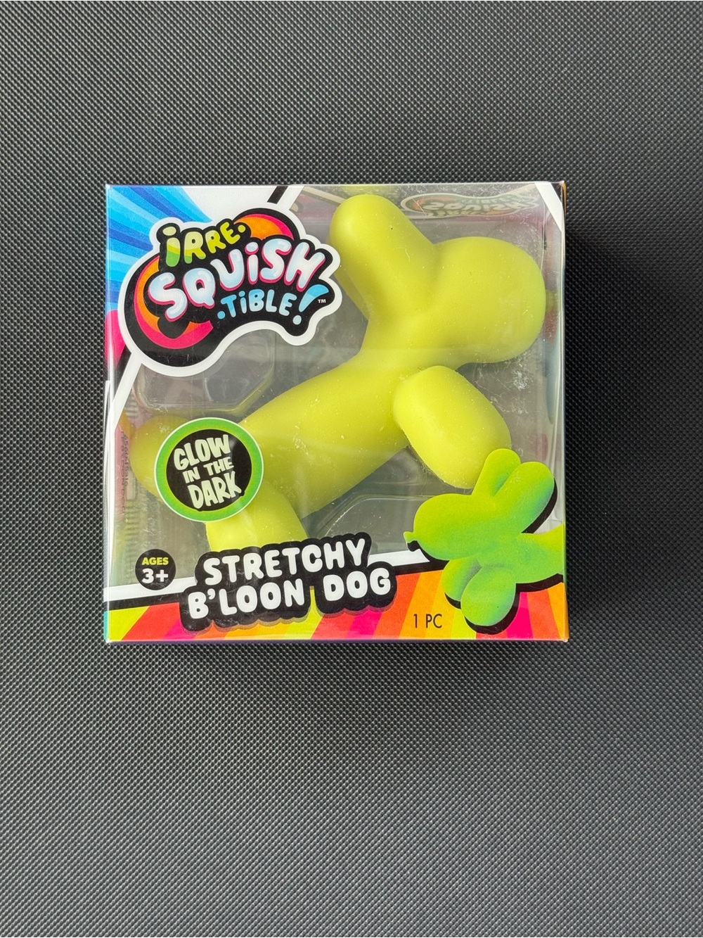 Green Balloon Dog Squish Stretchy B'loon Dog Glow-in-the-Dark Fidget Toy NWT New